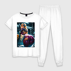 Пижама хлопковая женская Девушка с оружием в киберпанк стиле, цвет: белый