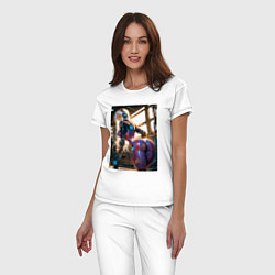 Пижама хлопковая женская Девушка с оружием в киберпанк стиле, цвет: белый — фото 2