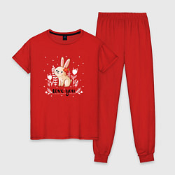 Пижама хлопковая женская Love you bunny, цвет: красный