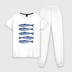 Пижама хлопковая женская Рыбки акварелью, цвет: белый