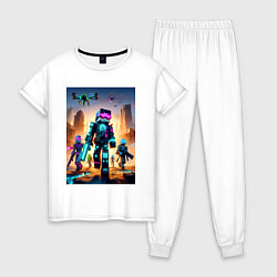 Пижама хлопковая женская Minecraft - cyberpunk ai art fantasy, цвет: белый
