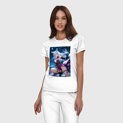 Пижама хлопковая женская Лисица с катаной на фоне Луны, цвет: белый — фото 2