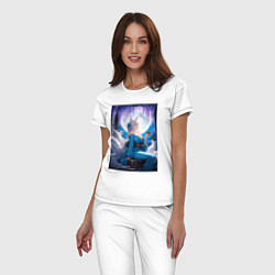 Пижама хлопковая женская Лисица в кимоно любуется цветением глицинии, цвет: белый — фото 2