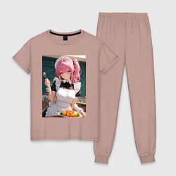 Пижама хлопковая женская Горничная в maid-cafe украшает еду, цвет: пыльно-розовый