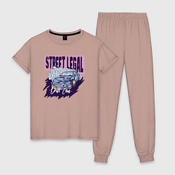 Пижама хлопковая женская Street legal, цвет: пыльно-розовый