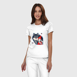 Пижама хлопковая женская Красивый серый волк и шапочка Красная, цвет: белый — фото 2