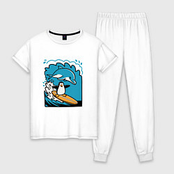 Пижама хлопковая женская Пингвин покорил волну, цвет: белый