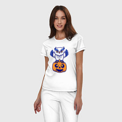 Пижама хлопковая женская Halloween owl, цвет: белый — фото 2