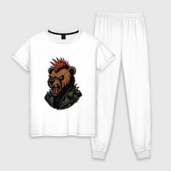 Пижама хлопковая женская Медведь панк, цвет: белый