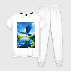 Пижама хлопковая женская Попугай ловит рыбу, цвет: белый