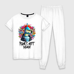 Пижама хлопковая женская Бендер с красным хайером - панк жив, цвет: белый