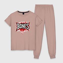 Пижама хлопковая женская Логотип Bones, цвет: пыльно-розовый