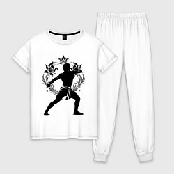 Пижама хлопковая женская Боец в тайском орнаменте, цвет: белый