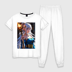 Пижама хлопковая женская Прекрасная эльфийка-маг с шаром огня, цвет: белый