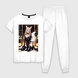 Пижама хлопковая женская Белая лисица в откровенном наряде, цвет: белый