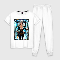 Пижама хлопковая женская Черная кошка в сейфе банка, цвет: белый