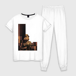 Пижама хлопковая женская Женщина с автоматом ретрофутуризм поп-арт 1970-е, цвет: белый