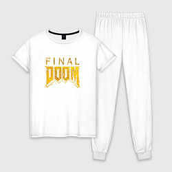 Пижама хлопковая женская Doom final gold logo, цвет: белый