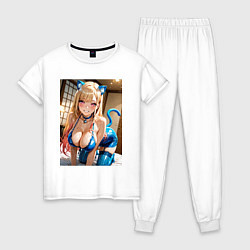 Пижама хлопковая женская Марин Китагава наряде гламурной кошечки, цвет: белый