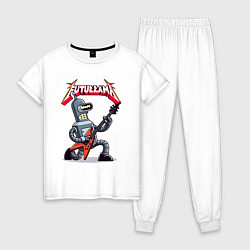 Пижама хлопковая женская Bender bending robot from rock group Futurama, цвет: белый