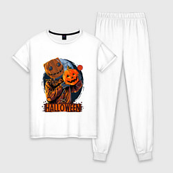 Пижама хлопковая женская Хэллоуин пугало, цвет: белый