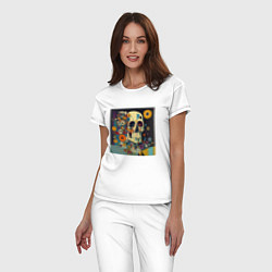 Пижама хлопковая женская Череп в ярких цветах, цвет: белый — фото 2