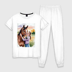 Пижама хлопковая женская Обними меня крепче, цвет: белый