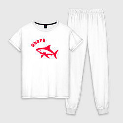 Пижама хлопковая женская Акула-красный силуэт, цвет: белый