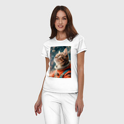 Пижама хлопковая женская Кот Марс в скафандре, цвет: белый — фото 2