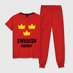 Пижама хлопковая женская Swedish Hockey, цвет: красный