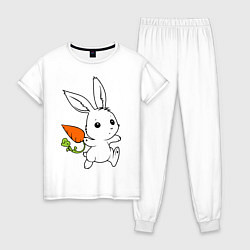 Пижама хлопковая женская Зайка с морковкой, цвет: белый