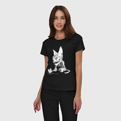 Пижама хлопковая женская Скелет кота цвета черный — фото 2