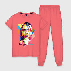 Пижама хлопковая женская Kurt Cobain: Colors, цвет: коралловый