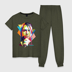 Пижама хлопковая женская Kurt Cobain: Colors, цвет: меланж-хаки
