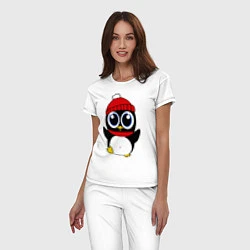 Пижама хлопковая женская Удивленный пингвинчик, цвет: белый — фото 2