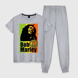 Пижама хлопковая женская Bob Marley: Jamaica, цвет: меланж