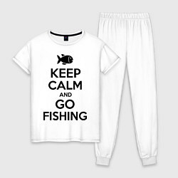 Пижама хлопковая женская Keep Calm & Go fishing, цвет: белый