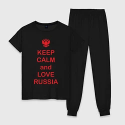 Пижама хлопковая женская Keep Calm & Love Russia, цвет: черный