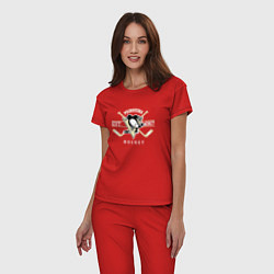Пижама хлопковая женская Pittsburgh Penguins: Est.1967, цвет: красный — фото 2