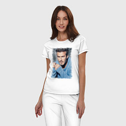 Пижама хлопковая женская David Beckham: Portrait, цвет: белый — фото 2