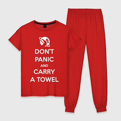 Пижама хлопковая женская Dont panic & Carry a Towel, цвет: красный