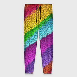 Брюки женские Яркая мозаика радуга диагональ, цвет: 3D-принт