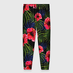 Женские брюки Тропические цветы и листья