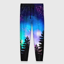 Женские брюки Космический лес, елки и звезды