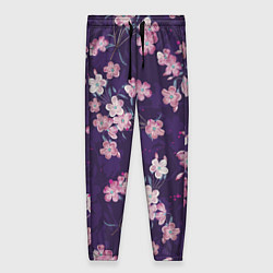 Женские брюки Цветы Розовые На Фиолетовом Фоне