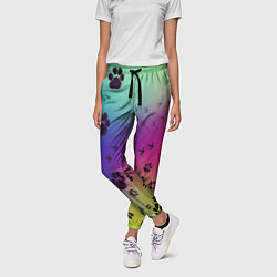 Брюки женские Следы кошек и птиц, цвет: 3D-принт — фото 2