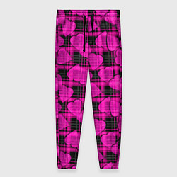 Брюки женские Black and pink hearts pattern on checkered, цвет: 3D-принт