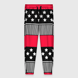Брюки женские Red and black pattern with stripes and stars, цвет: 3D-принт