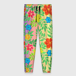 Женские брюки Яркий цветочный узор на радужном фоне