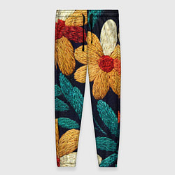 Женские брюки Цветы в стиле вышивки
